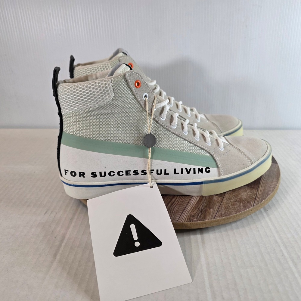 Diesel S-Dvelows Mid High Top Sneakers Mens Size 12.5 White Green Graphic Suede